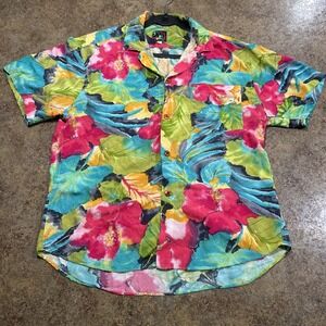 Vintage Jams World Floral Button Up Shirt Rayon Hawaiian Size Large